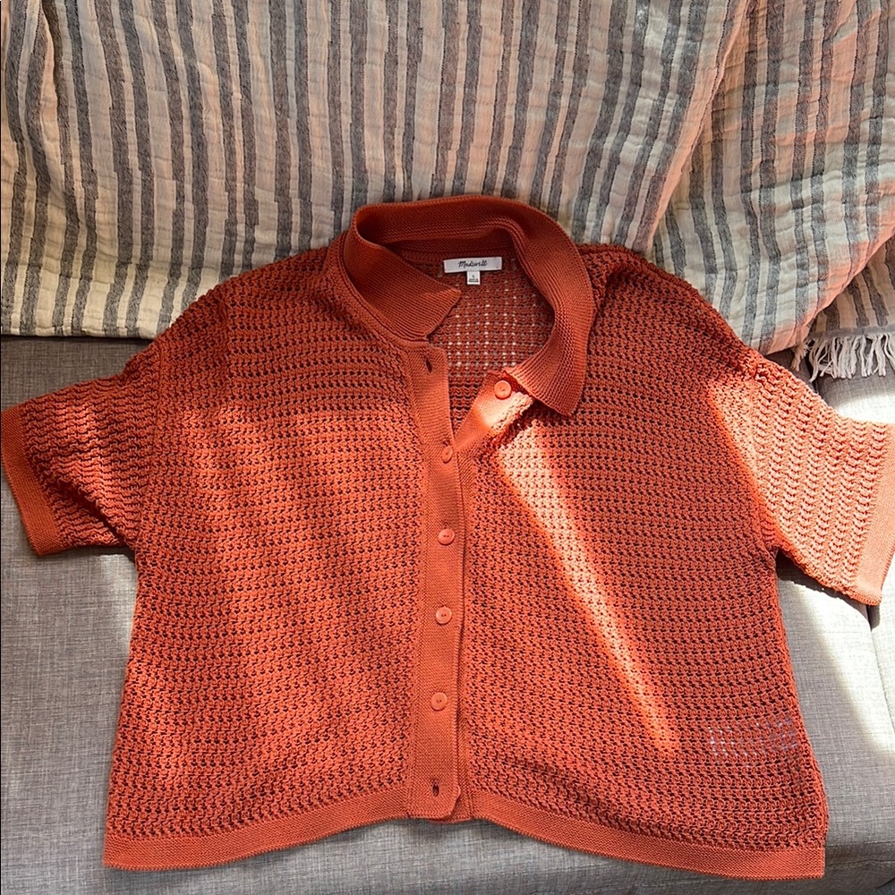 Orange Short Sleeve Knit Cardigan